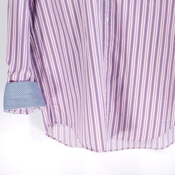 Bugatchi Uomo Shirt Men's Large Multicolor Stripes Flip Cuff Button Front - Picture 9 of 10